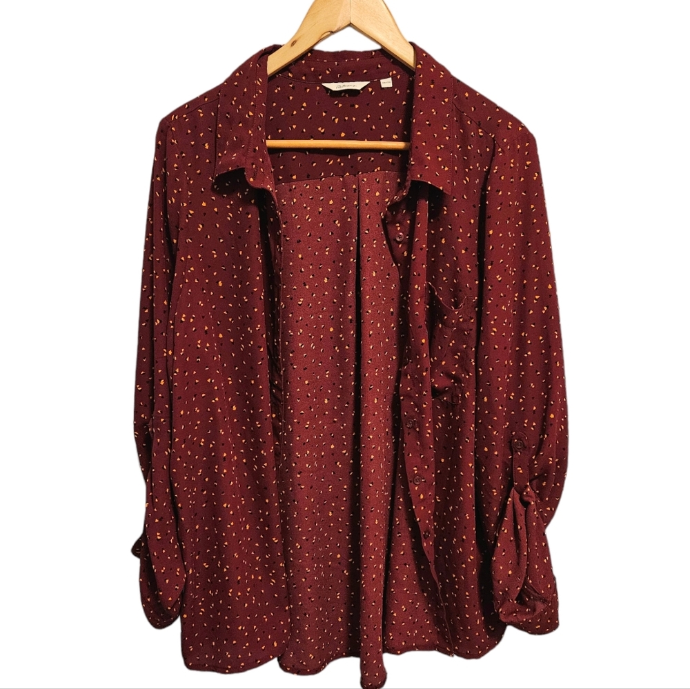 Reitmans Button-Down Blouse - Patterned Burgundy (Plus Size - XXL)
